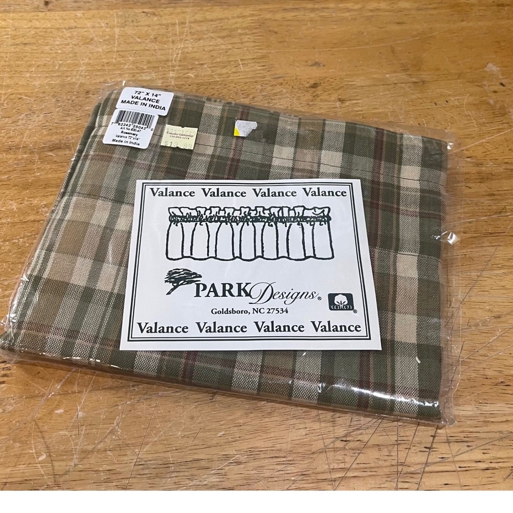 Park Designs Rosemary Plaid Window Valance‎ 72x14 Green Tan Rustic Farmhouse NEW